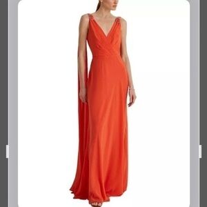 Lauren Ralph Lauren Crinkled Georgette Gown in Hyannis Port Orange Size 16